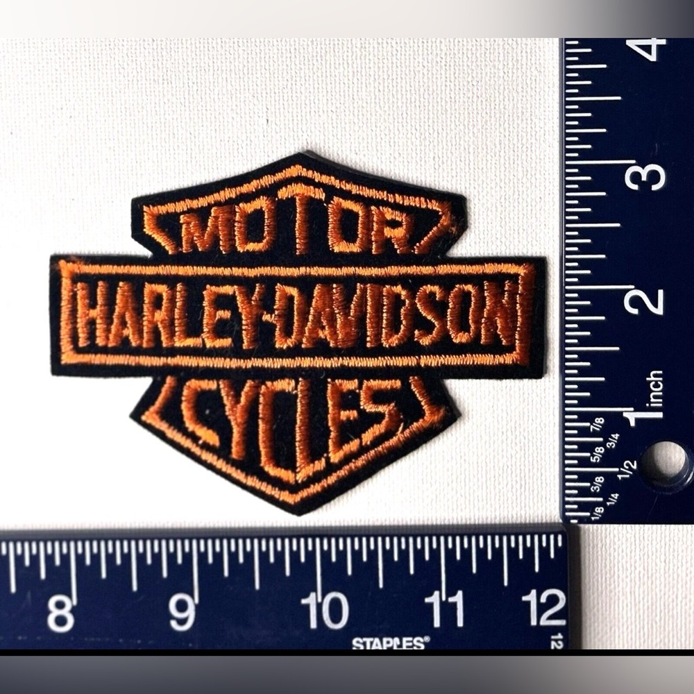 Authentic Vintage Harley-Davidson Orange Patch Emblem Bar & Shield small